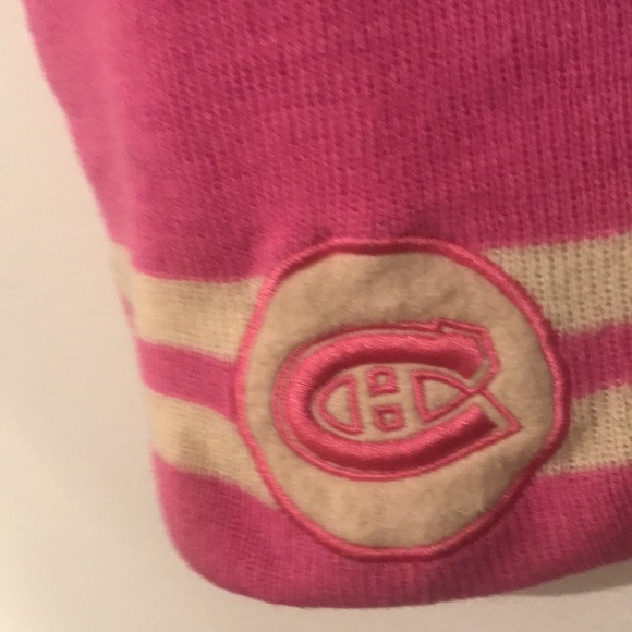 Super Cute Pink and White Montreal Canadians Womans Hockey Toque With pom pom - Picture 2 of 4